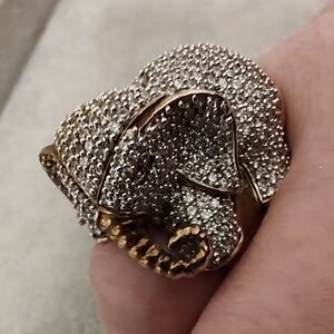 Vintage 925 Gold Plated Silver Elephant With Pave Rhinestones Size 7.5